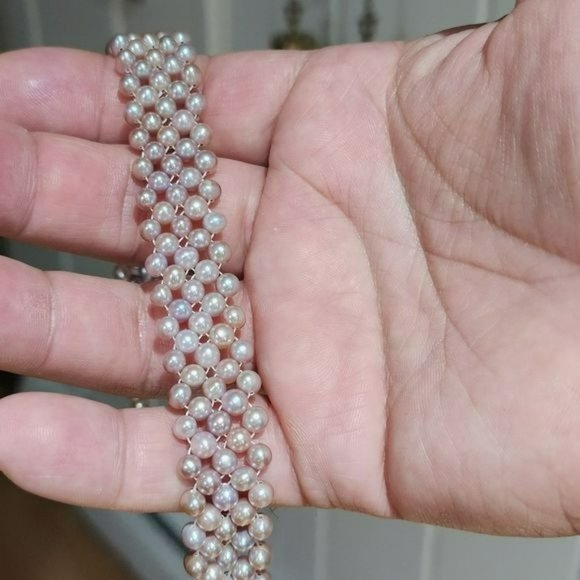 Lavender Freshwater Pearl Multi Strand Choker Necklace 925 Sterling Silver Clasp - Picture 9 of 10